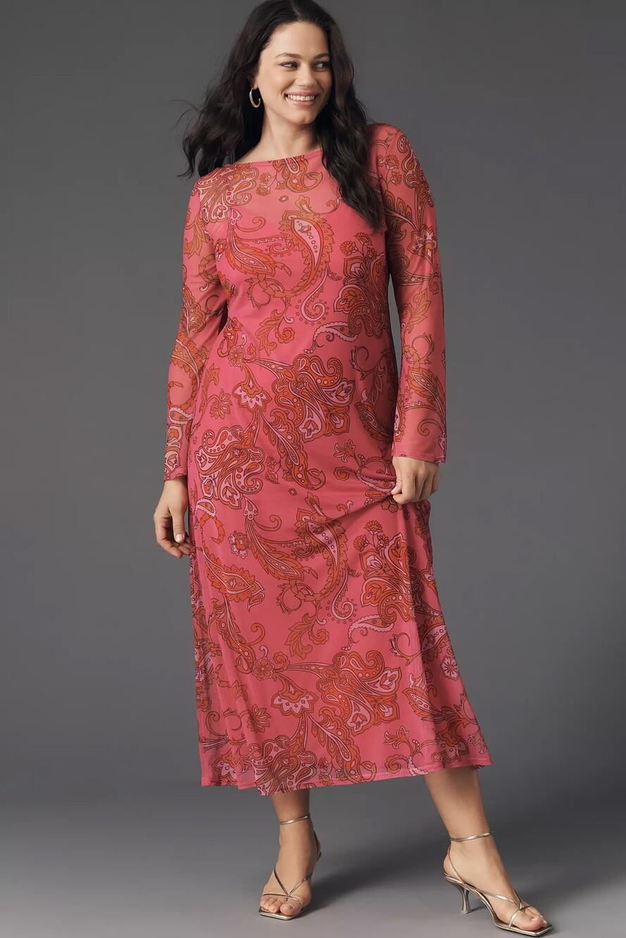 nwt ANTHROPOLOGIE x NEVER FULLY DRESSED sz 18W Mesh Paisley Long Sleeve Midi